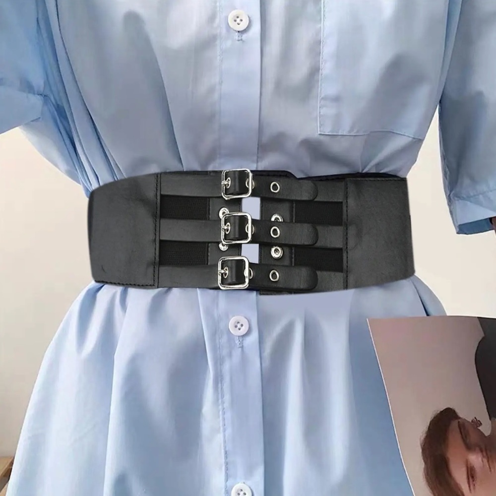 Black Faux Leather Wide Belt